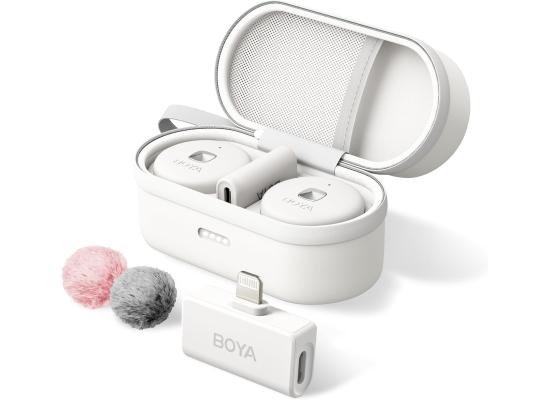 BOYA Omic-D Wireless Lavalier Microphone for iPhone MFi Certified, Noise Cancelling Lapel Mic Wireless with Magnetic Clip iPhone Microphone for Video Recording YouTube Vlog - White